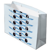 Elegant Blue Ribbon and Black Ornament Gift Bag ラージペーパーバッグ (裏面アングル)