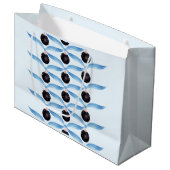 Elegant Blue Ribbon and Black Ornament Gift Bag ラージペーパーバッグ (正面アングル)