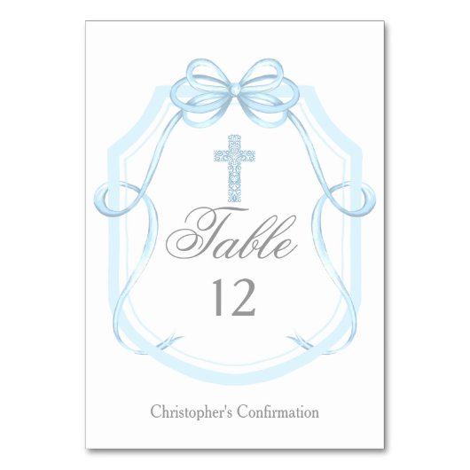 Elegant Blue Ribbon Bow Confirmation Party テーブルナンバー (正面)