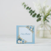 Elegant Blue Rose Floral Gold Frame Modern Powder スクエア名刺 (スタンド正面)