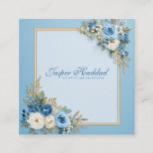 Elegant Blue Rose Floral Gold Frame Modern Powder スクエア名刺 (正面)