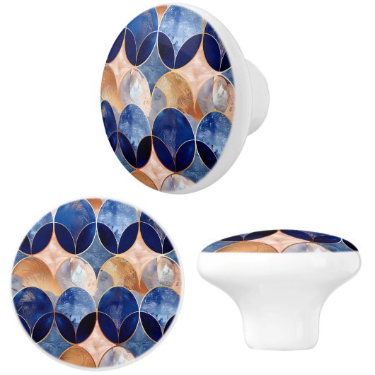 Elegant Blue + Rose Gold Geometric Pattern セラミックノブ