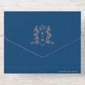 Elegant blue & rose gold monogrammed wedding foil オールインワン招待状 (背面)