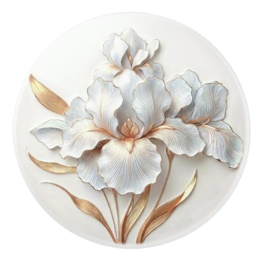 Elegant Blue Rose Gold Stylized Lilies セラミックノブ (正面)