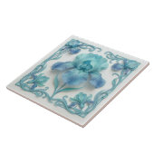 Elegant Blue Rose Gold Stylized Lilies タイル (側面)