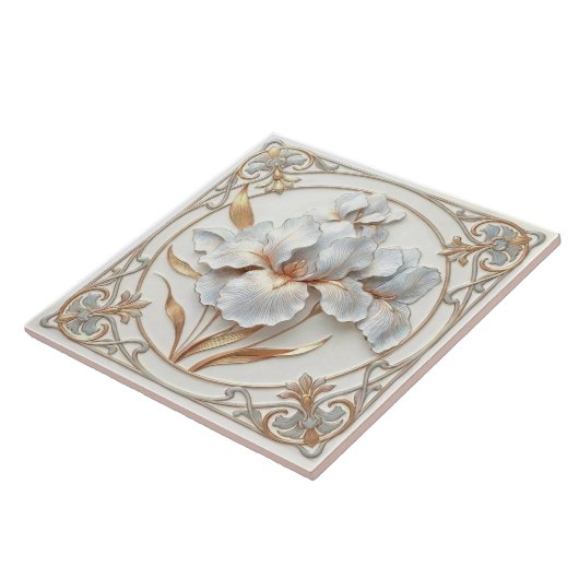 Elegant Blue Rose Gold Stylized Lilies タイル (側面)