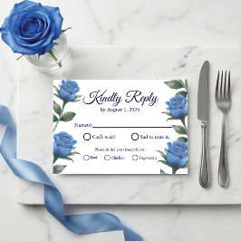 Elegant Blue Rose Watercolor Floral Meal Choice 出欠カード
