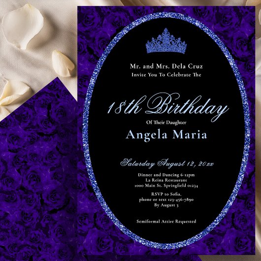 Elegant Blue Roses 18th Birthday Debut 招待状