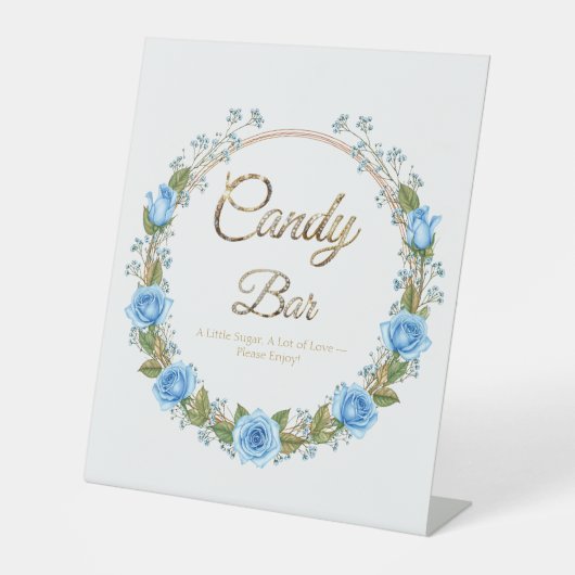 Elegant Blue Roses & Baby’s Breath Candy Bar 台座サイン (正面)