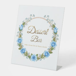 Elegant Blue Roses & Baby’s Breath Dessert Bar 台座サイン