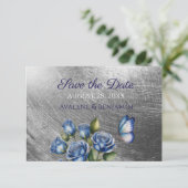 Elegant Blue Roses Butterfly Silver Wedding セーブザデート (スタンド正面)