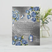 Elegant Blue Roses Butterfly Silver Wedding 招待状 (スタンド正面)