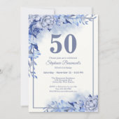 Elegant Blue Roses Floral Women's 50th Birthday  招待状 (正面)