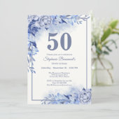 Elegant Blue Roses Floral Women's 50th Birthday  招待状 (スタンド正面)