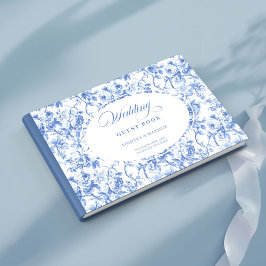 Elegant Blue Roses French Toile Guest Book ゲストブック