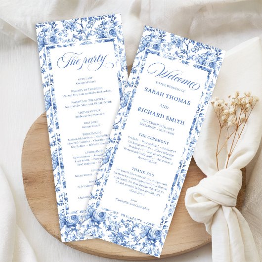 Elegant Blue Roses French Toile Wedding Program プログラム
