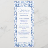 Elegant Blue Roses French Toile Wedding Program プログラム (正面)