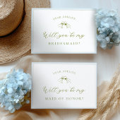 Elegant Blue & Sage Bridesmaid Proposal Card 招待状