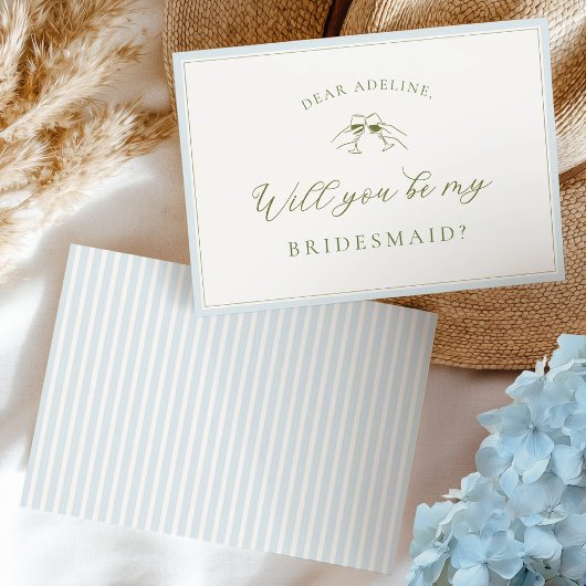 Elegant Blue & Sage Bridesmaid Proposal Card 招待状