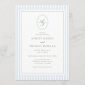 Elegant Blue & Sage Monogram Wedding Invitation 招待状 (正面)