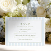 Elegant Blue & Sage Striped Wedding 出欠カード