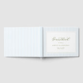 Elegant Blue & Sage Striped Wedding Invitation ゲストブック (全面)