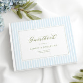 Elegant Blue & Sage Striped Wedding Invitation ゲストブック