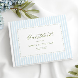 Elegant Blue & Sage Striped Wedding Invitation ゲストブック