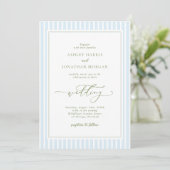Elegant Blue & Sage Striped Wedding Invitation 招待状 (スタンド正面)