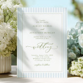 Elegant Blue & Sage Striped Wedding Invitation 招待状