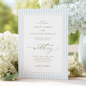 Elegant Blue & Sage Striped Wedding Invitation 招待状