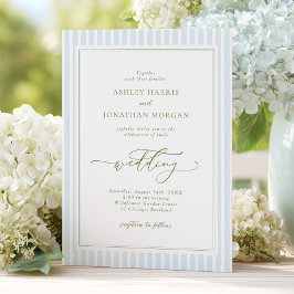 Elegant Blue & Sage Striped Wedding Invitation 招待状