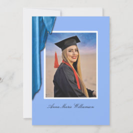 Elegant Blue Satin Graduation Announcement 招待状