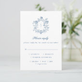 Elegant Blue Script Floral Crest Wedding RSVP (スタンド正面)