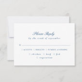 Elegant Blue Script Floral Crest Wedding RSVP (正面)