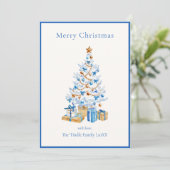 Elegant Blue Script Watercolor Christmas Tree シーズンカード (スタンド正面)