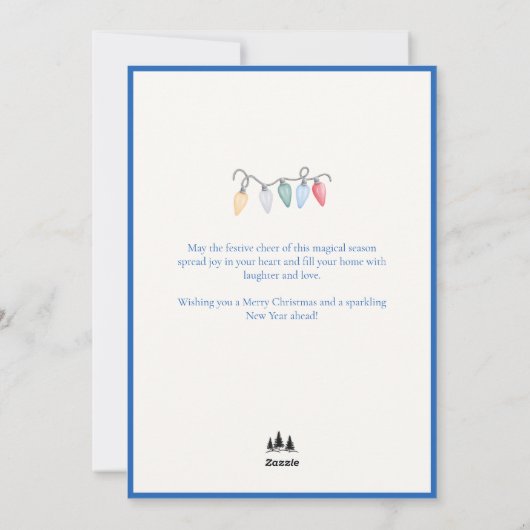 Elegant Blue Script Watercolor Christmas Tree シーズンカード (裏面)