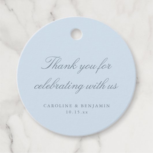 Elegant Blue Script Wedding Custom Thank You フェイバータグ (正面)