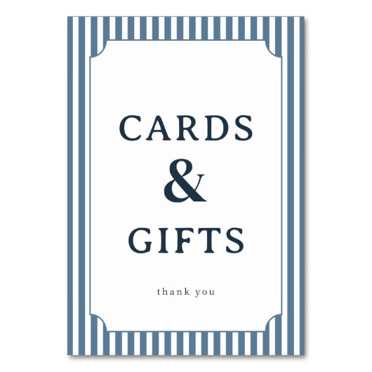 Elegant Blue Serif Gratitude Card テーブルナンバー (正面)