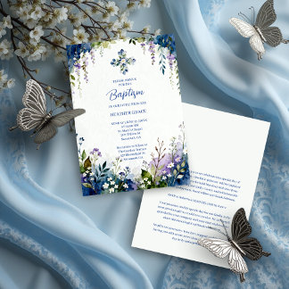 Elegant Blue Shades Floral Frame Arch Baptisme 招待状