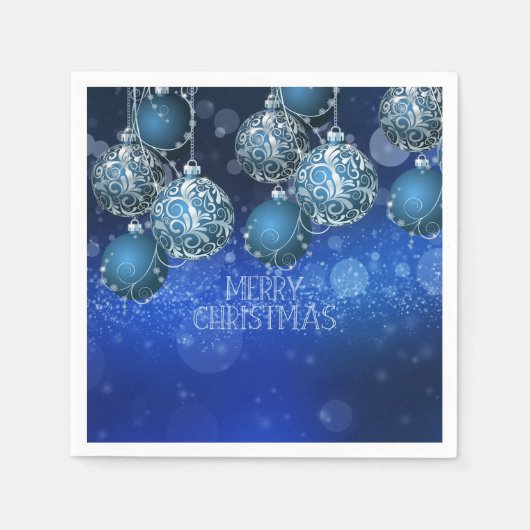 Elegant Blue & Silver Baubles Christmas スタンダードカクテルナプキン (正面)
