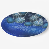 Elegant Blue & Silver Baubles Christmas ペーパープレート (アングル)