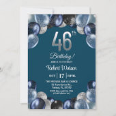Elegant Blue Silver Glitter 46th Birthday Party 招待状 (正面)