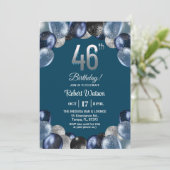 Elegant Blue Silver Glitter 46th Birthday Party 招待状 (スタンド正面)