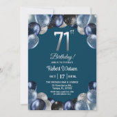 Elegant Blue Silver Glitter 71st Birthday Party 招待状 (正面)