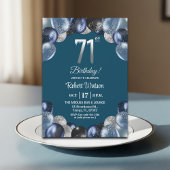 Elegant Blue Silver Glitter 71st Birthday Party 招待状