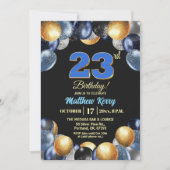 Elegant Blue Silver Gold 23rd Birthday Photo 招待状 (正面)