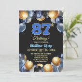 Elegant Blue Silver Gold 87th Birthday Party  招待状 (スタンド正面)