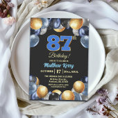 Elegant Blue Silver Gold 87th Birthday Party  招待状