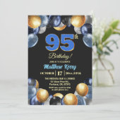 Elegant Blue Silver Gold 95th Birthday Photo  招待状 (スタンド正面)
